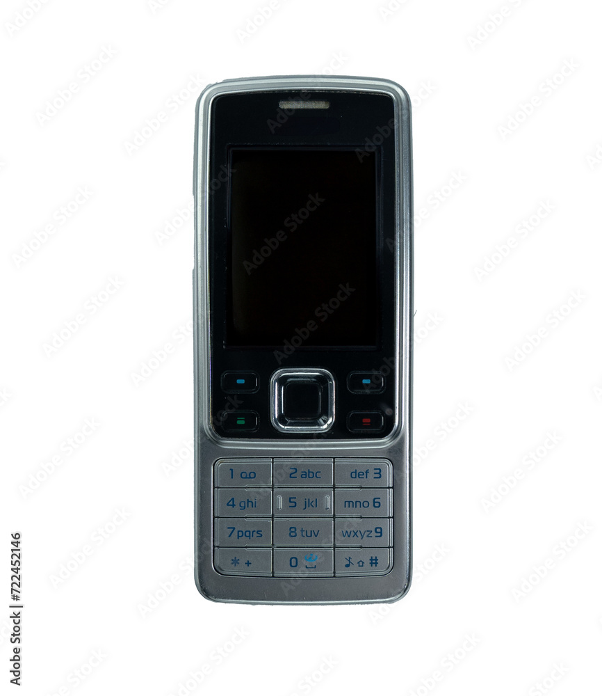 Close-up of an old and obsolete cell phone on a white background. Isolated.10