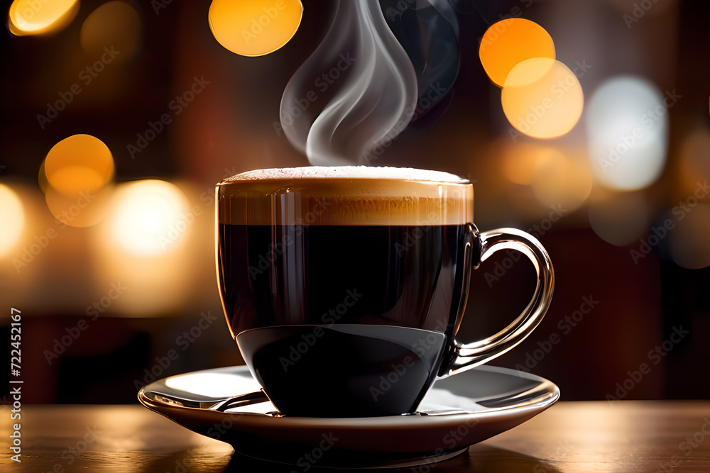 Obraz premium A cup of hot coffee on the table.