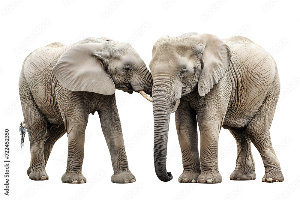 Obraz premium Two elephants. Couple of wild animals together, isolated on white background. Safari animals