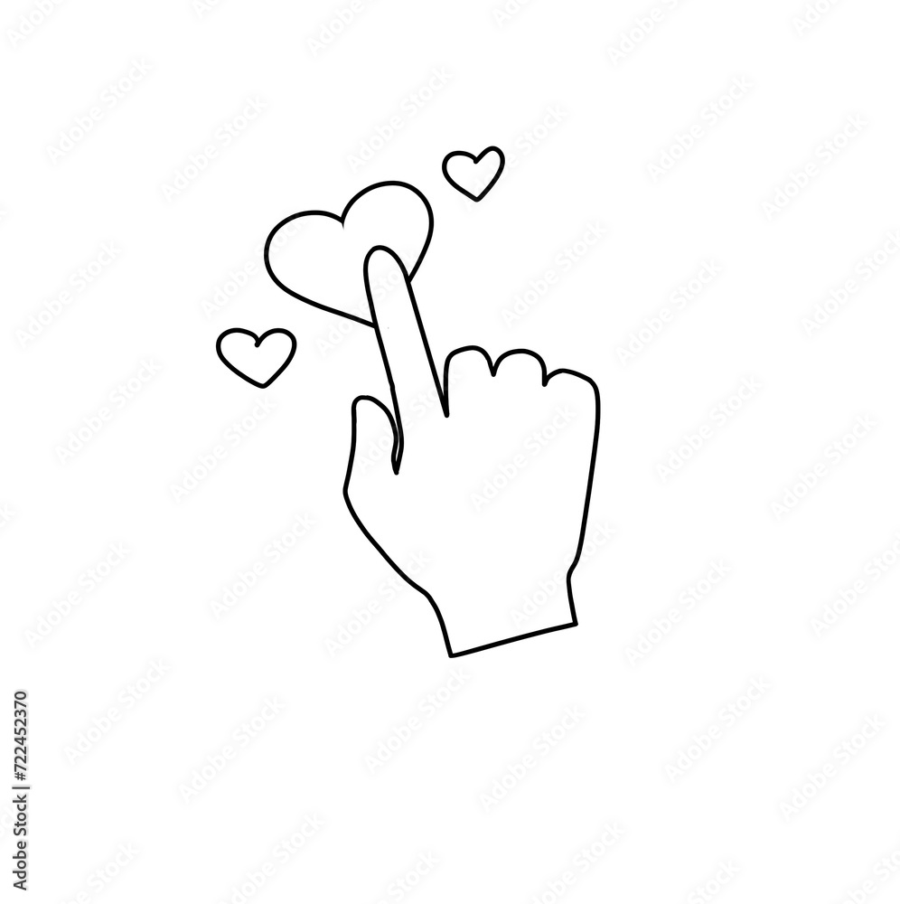 hand with finger up, sending hearts likes , internet hand with finger up, sending hearts likes , internet