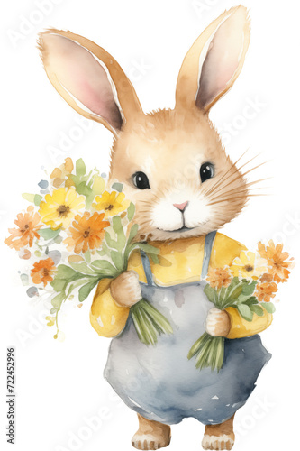 Watercolor PNG Illustration of a Cute Bunny Rabbit (ID: 722452996)