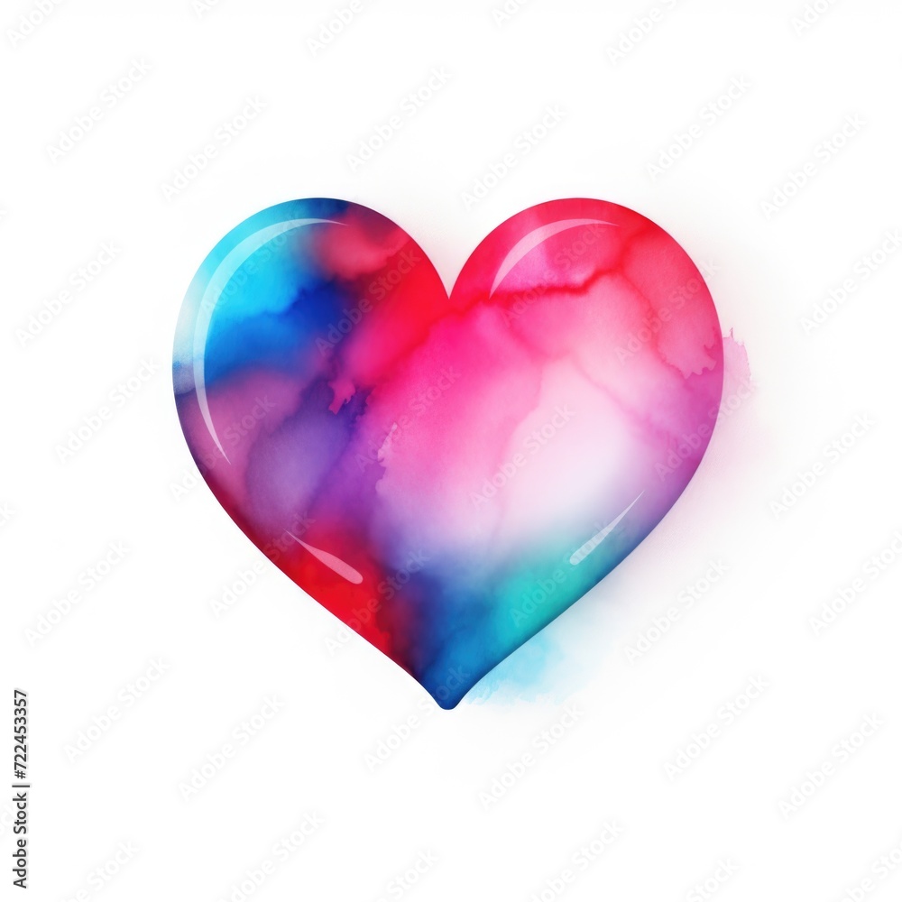 Watercolor-Style 3d heart love icon with White Background