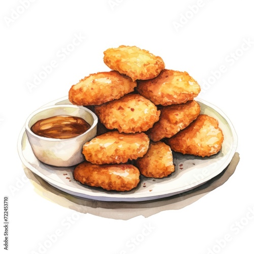Watercolor-Style a chicken nuggets with White Background