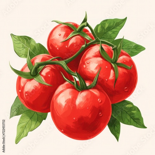 fresh tomato with green leaves hand drawn illustration