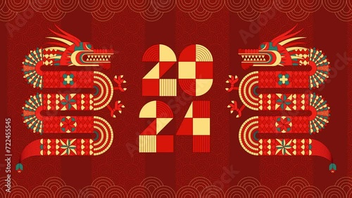 2024 Dragon Lunar Chinese New Year video card. 2D animation.