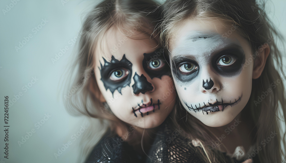 Obraz premium little girls with halloween make up, children celebrating hallow