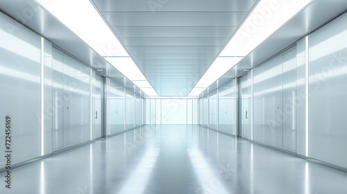 Interior Light Architecture Inside Empty Room Modern Wall, White Background Indoor Hall Floor Perspective Building, Nobody Corridor Space Office Construction Futuristic
