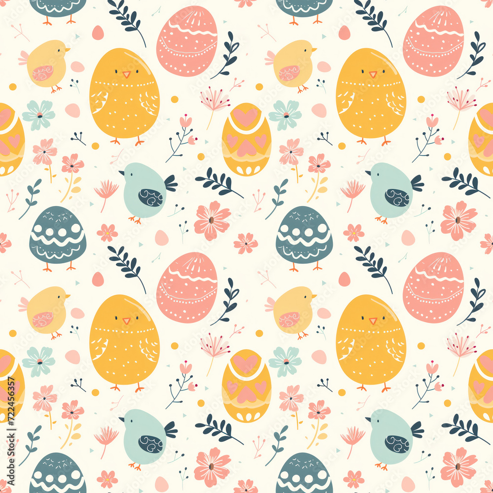 Hand draw Easter background with colorful eggs. Happy Easter seamless pattern. High resolution for your wallpapers and printables. Generative AI