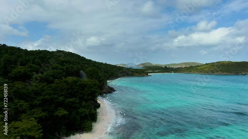 Tropical beach and mountains aerial view clear ocean