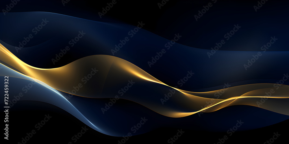 Fototapeta premium Dark blue background with abstract golden wave elements 