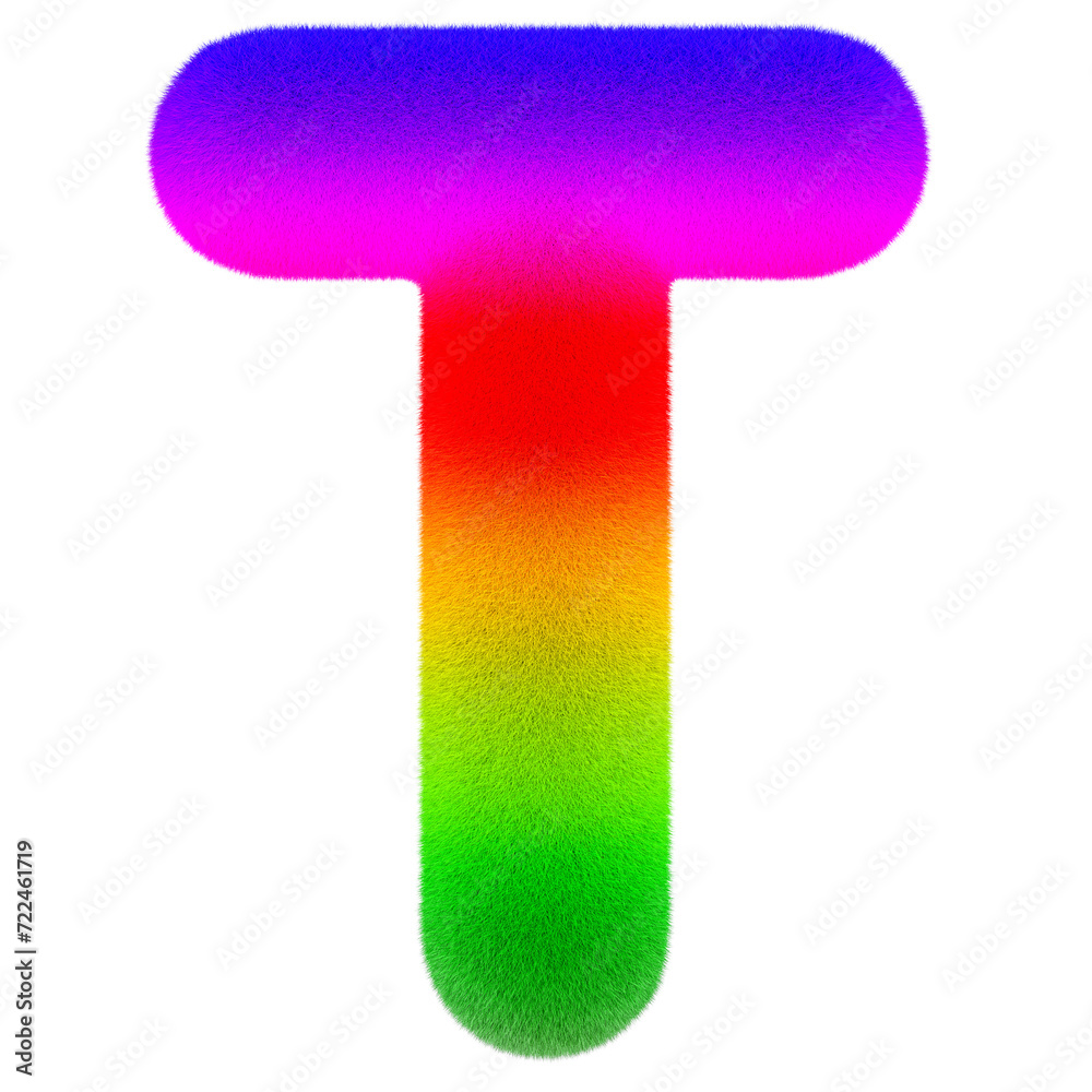 Letter T. Colored, fluffy, hairy font. 3D rendering isolated on transparent background Letter T. Colored, fluffy, hairy font. 3D rendering isolated on transparent background
