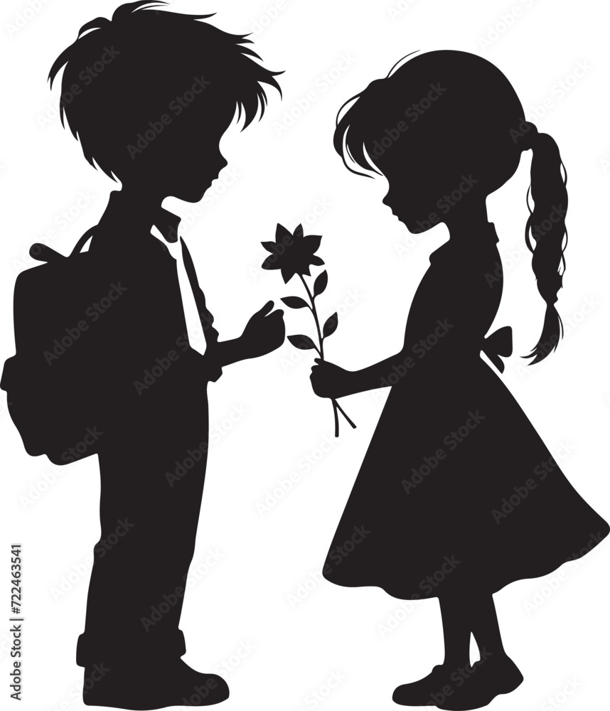silhouette of a boy and girl valentine special vector illustration 