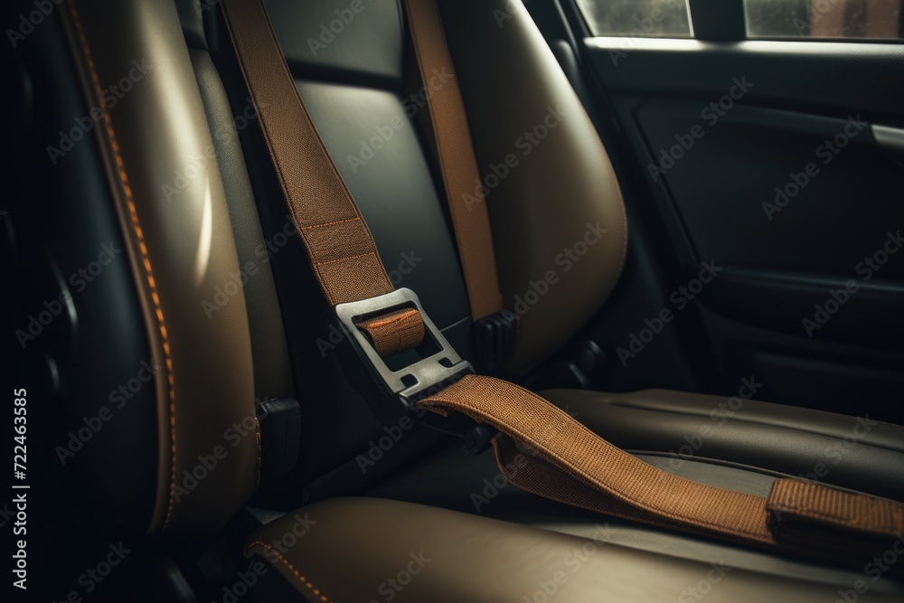 A seat belt in the back of a car. Can be used to promote car safety