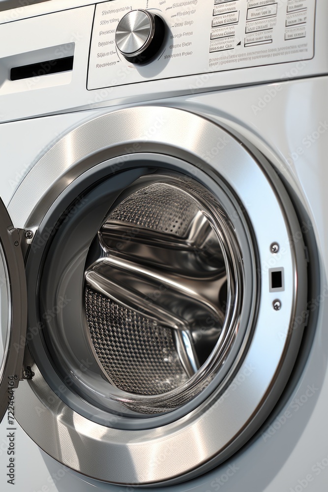 A close up view of a washing machine with the door open. This image can be used to showcase household appliances or demonstrate the process of doing laundry A close up view of a washing machine with the door open. This image can be used to showcase household appliances or demonstrate the process of doing laundry