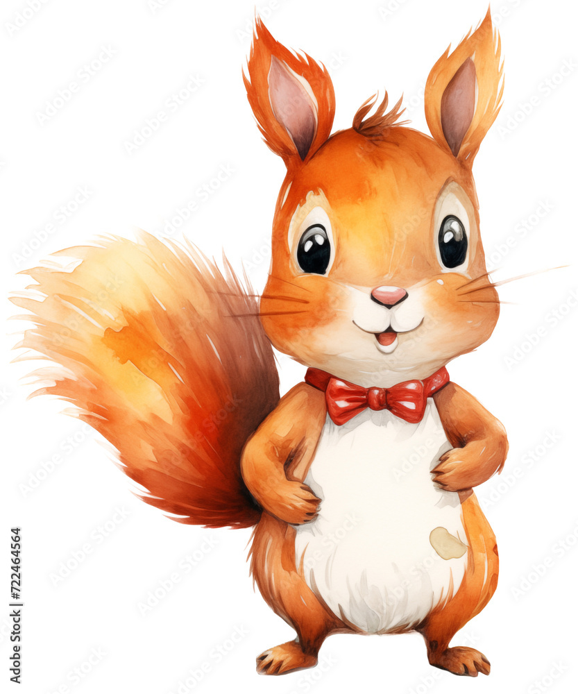 Watercolor Illustration of a PNG Cute Squirrel Character