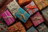Assorted Gift Boxes on Textured Background, Holiday Season Concept