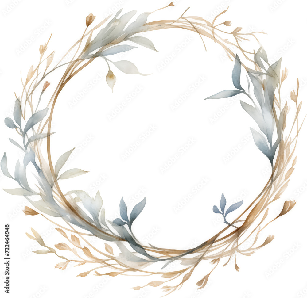 Watercolor Illustration of a Spring Easter PNG Flowers Wreath