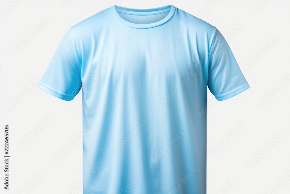 Light blue t-shirt on a clean white background. Perfect for showcasing clothing designs or fashion concepts Light blue t-shirt on a clean white background. Perfect for showcasing clothing designs or fashion concepts