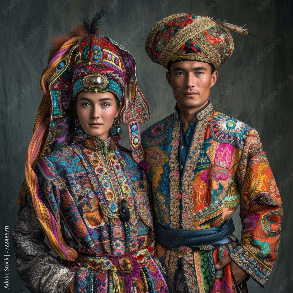 portrait of a man and woman in traditional costumes