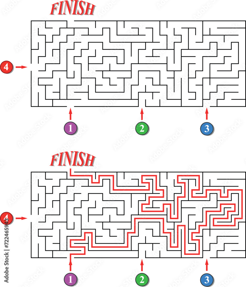 Labyrinth with four entrances. Find the right way and reach the exit of ...