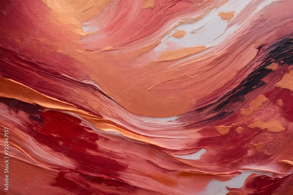 Closeup of abstract peach pink texture background. Oil, acrylic brushstroke, pallet knife paint on canvas. Art Canvas Banner.