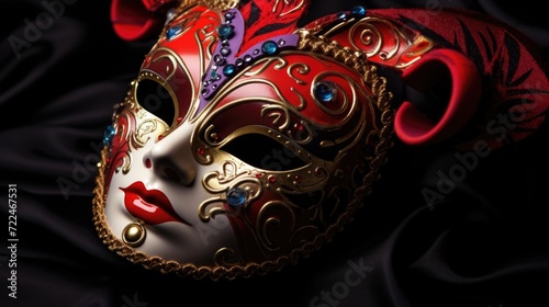 A close-up view of a mask on a black background. Ideal for use in Halloween or masquerade-themed designs