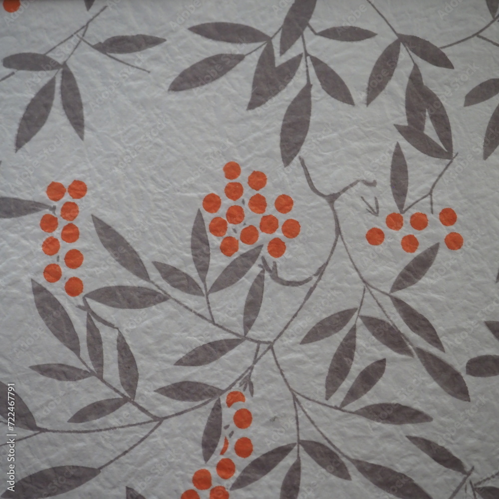 Traditional Japanese patterns - botanical theme with red berries