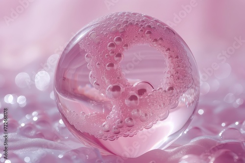 close-up of a soap bubble illuminated by soft pink light, revealing intricate patterns and textures © Avve Diana