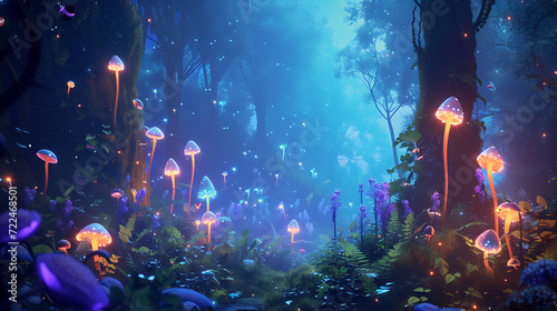Immerse yourself in the enchanting allure of a magical forest, where vibrant, luminescent plants illuminate the path as mystical creatures roam. A captivating blend of beauty and fantasy awaits.