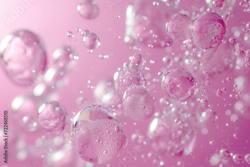 close-up of a soap bubble illuminated by soft pink light, revealing intricate patterns and textures