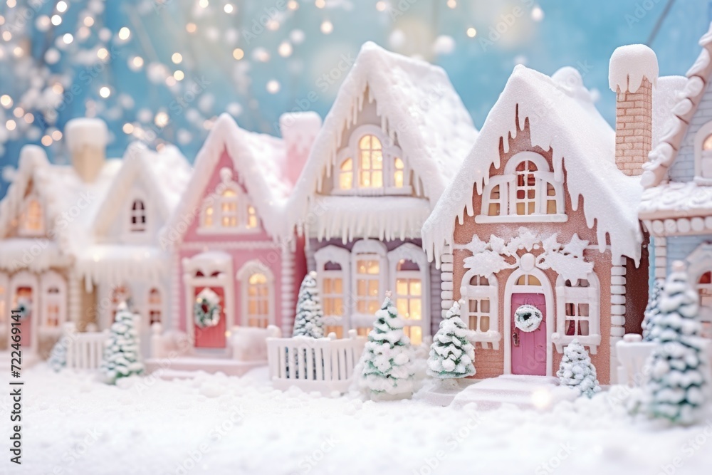 A group of small houses covered in snow. Perfect for winter-themed designs and illustrations