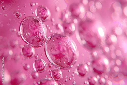 close-up of a soap bubble illuminated by soft pink light, revealing intricate patterns and textures