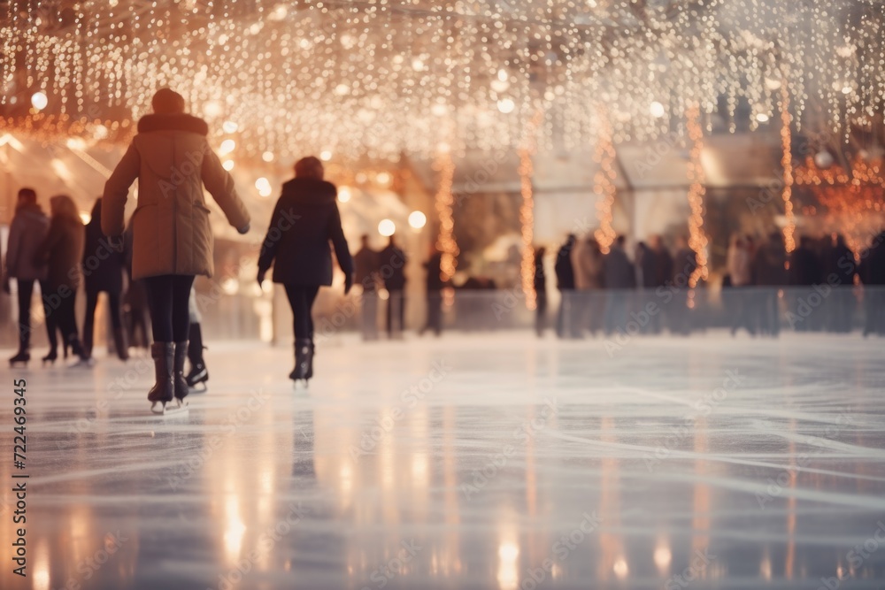 A lively scene of people enjoying ice skating. Perfect for winter sports or recreational activities