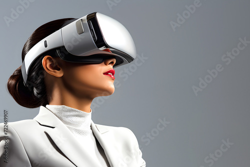 woman in virtual simulator glasses. technological gadget for reviewing digital information and computer games