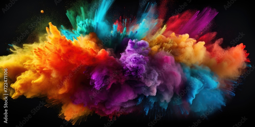 Colorful cloud of colored powder on a black background. Can be used for vibrant and energetic designs