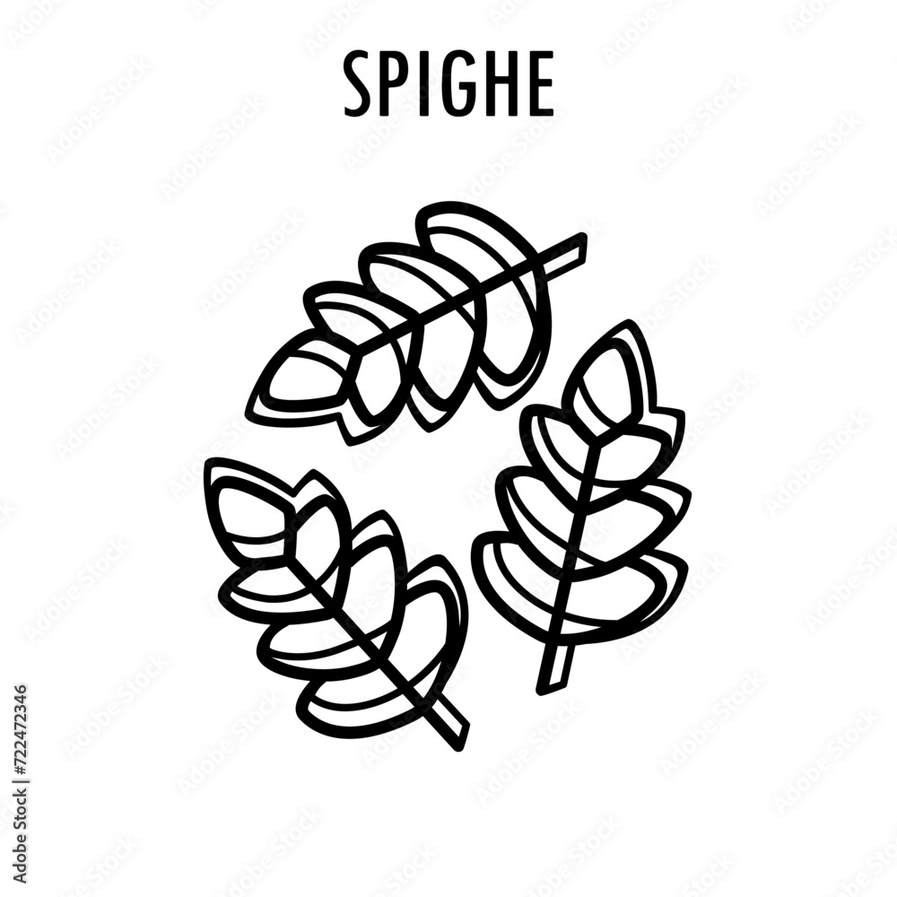 Spighe pasta doodle food illustration. Hand drawn graphic print of short macaroni type of pasta. Vector line art food ingredient of Italian cuisine