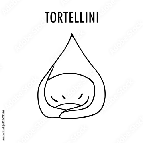 Tortellini pasta doodle food illustration. Hand drawn graphic print of short macaroni type of stuffed pasta. Vector line art food ingredient of Italian cuisine