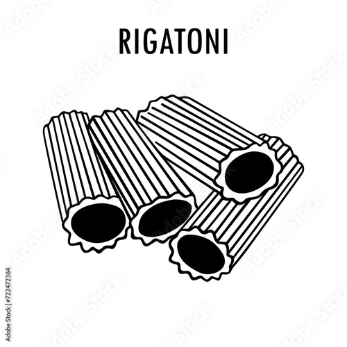 Rigatoni pasta doodle food illustration. Hand drawn graphic print of short macaroni type of pasta. Vector line art element of Italian cuisine