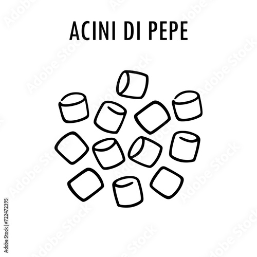 Acini di pepe doodle food illustration. Hand drawn graphic print of short macaroni type of pasta. Vector line art element of Italian cuisine