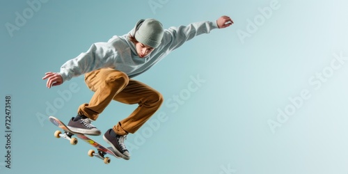Skateboarder Performing Trick, Action Sports Concept
