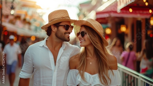 Beautiful young couple walking on the street