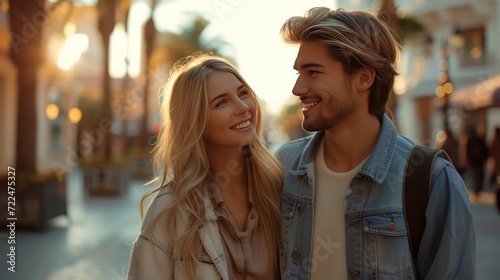 Beautiful young couple walking on the street