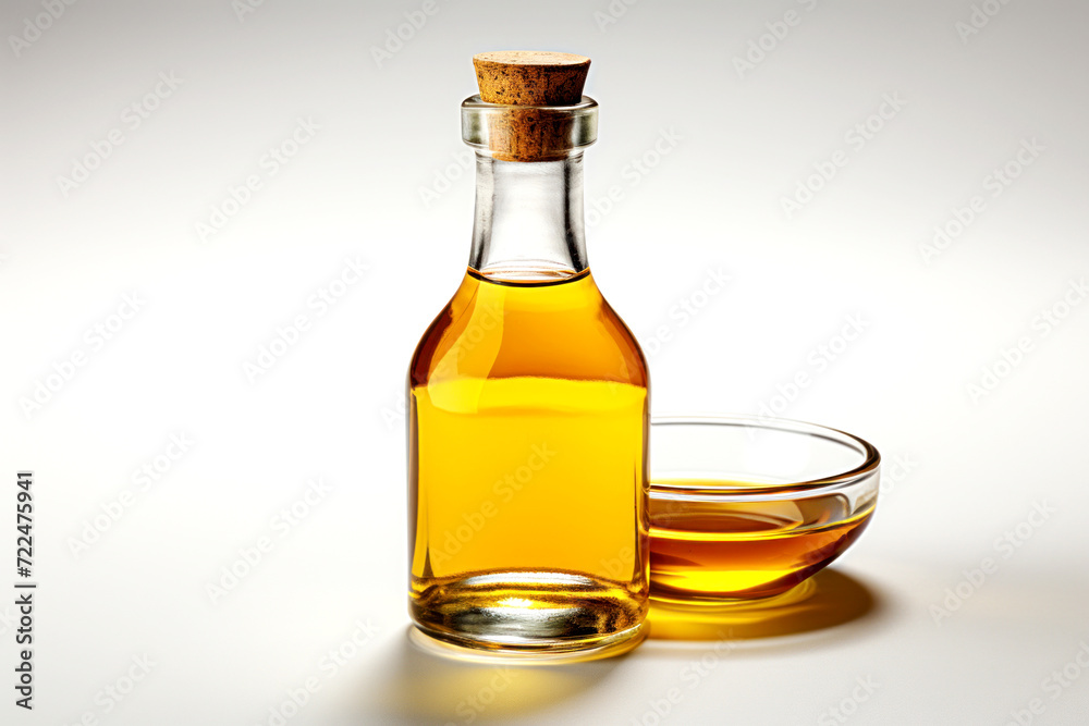 Glass Bottle and Bowl of Amber Oil