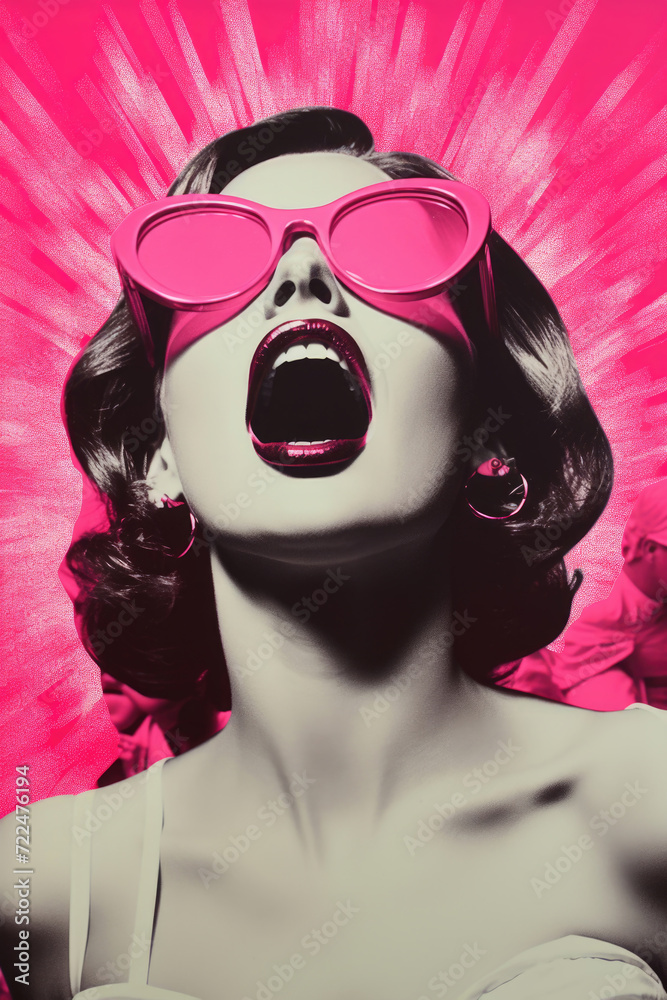 Pop Art Woman with Pink Sunglasses Screaming Pop Art Woman with Pink Sunglasses Screaming