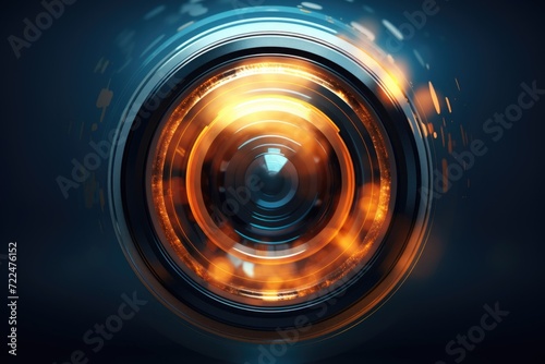 A close up of a camera lens on a dark background. Can be used for photography or technology related projects