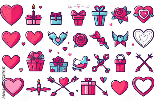 Icons for Valentine's Day. Decor for decoration, wrapping paper