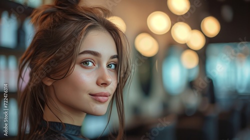 A young beautiful girl hairdresser does the hair of a beautiful brunette in a beauty salon