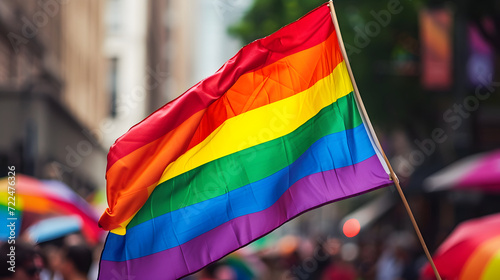 Pride Rainbow Flag Waving at a Street Parade