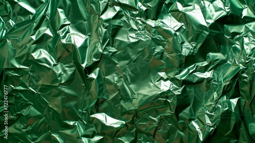 Background made of green crumpled foil