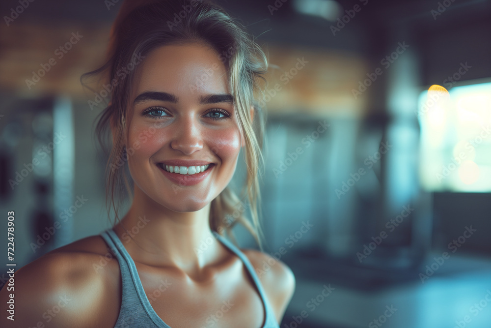 beautiful smilling woman in her 20s in a gym, looking at the camera beautiful smilling woman in her 20s in a gym, looking at the camera